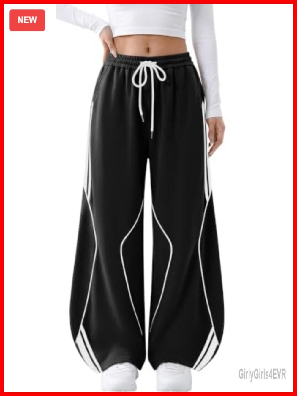 Womens Baggy Barrel Striped Sweatpants High Rise Wide Leg Joggers Pocket
